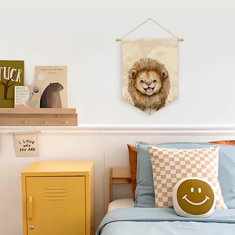 ETVISO Safari Nursery Decor, Baby Lion Cute Wall Art,Kids room Canvas Banner, Woodland Nursery Decor, Watercolor Animal Lion for Living Room Bedroom Kids Room, Hanging Pennant Flag Banner 15x11in - Image 2
